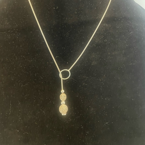 Elegant Silver Double Mesh Ball Lariat Necklace stamped 925 Silver - Picture 5 of 10